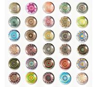 RtottiM 30 Pcs Crystal Glass Fridge Magnets 30mm Flower Pattern Fridge Magnets Mandala Patterns Refrigerator Magnets for Whiteboard/Map/Home Decoration/Arts & Crafts