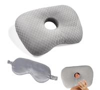 Rtrasang Ear Piercing Pillow,Earring Guard Inflammation Pressure Sores Pain Relief,Donut Ear Pillow With Hole, Ear Piercing Aftercare Solution,for Side Sleepers,with 1 Eyemask,Grey