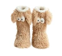 Rtrasang Slipper Socks, Novelty Socks, Cute Monster Fluffy Socks, House Socks with Non-Slip Sole, Warm Winter Bed Socks for Home Office, Funny Novelty Gifts for Christmas Birthdays (Brown)