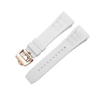 RTRCAGAKM 25mm-20mm Rubber Watchband Fit For Richard Fit For Mille RM011 Series Bracelet Screw Style Men Watch Strap(White-rosegold)
