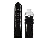 RTRCAGAKM Frosted Leather Watch Strap Fit For Breitling Fit For Casio 1853 Fit For Tissot T116 Men Watchband 20mm 22mm 24 Stainless Steel Buckle(Black-silver Folding,24mm)