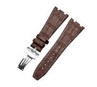 RTRCAGAKM Leather Watch Strap Fit For AP Fit For Audemars 15400 15703 Fit For Royal Fit For Oak Offshore Series Male 26mm Black Brown Watchbands(Brown white-silver)