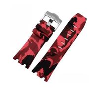 RTRCAGAKM Silicone Watchband Fit For AP Fit For Royal Oak Offshore 26400 Watch Strap 28MM(Camo red-silver)