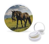 RTSEBVN Air Cushion Makeup Sponges Case Portable Grazing Wild Horses Printing Air Cushion Puff Box Refillable Body Powder Puff Container for Homemade Liquid Foundation BB Cream, style, One Size, Air