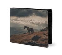 RTSEBVN Cute Wallet Twill Leather Card Holder Fashio Horse Grazing on The Mountain Printing Small Wallet Suitable For Daily Travel, style, One Size, Twill Leather Wallet