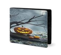 RTSEBVN Cute Wallet Twill Leather Card Holder Fashio Smiling Face Pumpkin Printing Small Wallet Suitable For Daily Travel, style, One Size, Twill Leather Wallet