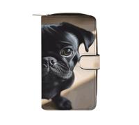 RTSEBVN Leather Wallet Multifunction Long Wallet Fashion Black Pug Dog Puppy Printing Leather Purse with For Women And Men, style, 19.7x11x3.5cm, Leather Wallet