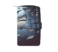 RTSEBVN Leather Wallet Multifunction Long Wallet Fashion Funny Sharks Design Printing Leather Purse with For Women And Men, style, 19.7x11x3.5cm, Leather Wallet