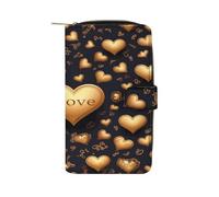 RTSEBVN Leather Wallet Multifunction Long Wallet Fashion Golden Heart Printing Leather Purse with For Women And Men, style, 19.7x11x3.5cm, Leather Wallet