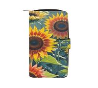 RTSEBVN Leather Wallet Multifunction Long Wallet Fashion Red And Yellow Sunflowers Printing Leather Purse with For Women And Men, style, 19.7x11x3.5cm, Leather Wallet