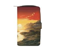 RTSEBVN Leather Wallet Multifunction Long Wallet Fashion Rising Sun Printing Leather Purse with For Women And Men, style, 19.7x11x3.5cm, Leather Wallet