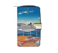RTSEBVN Leather Wallet Multifunction Long Wallet Fashion Summer Sea Cruise Printing Leather Purse with For Women And Men, style, 19.7x11x3.5cm, Leather Wallet