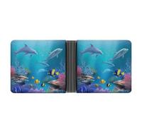 RTSEBVN Slim Credit Card Holder Personalized Leather Airplane And City Money Clip Gifts Wallet For Men Women, Blue Underwater Fish, One Size, Modern