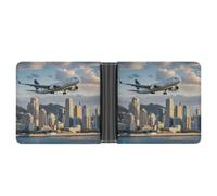 RTSEBVN Slim Credit Card Holder Personalized Leather Airplane And City Money Clip Gifts Wallet For Men Women, Airplane and city, One size