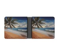 RTSEBVN Slim Credit Card Holder Personalized Leather Animal German Shepherd Money Clip Gifts Wallet For Men Women, Coconut Tree Sandy Beach, One Size, Modern