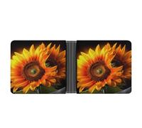 RTSEBVN Slim Credit Card Holder Personalized Leather Black And White Money Clip Gifts Wallet For Men Women, Orange Sunflower Wallpaper, One Size, Modern