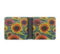RTSEBVN Slim Credit Card Holder Personalized Leather Blooming Peach Blossoms Money Clip Gifts Wallet For Men Women, Red and yellow sunflowers, One Size, Modern