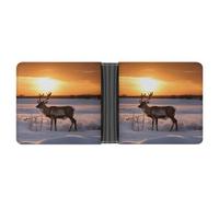 RTSEBVN Slim Credit Card Holder Personalized Leather Colour Candy Money Clip Gifts Wallet For Men Women, Deer on Snowfield in Sunrise, One size