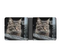 RTSEBVN Slim Credit Card Holder Personalized Leather Dusk Running Track Money Clip Gifts Wallet For Men Women, Pet smashes glass in car, One Size, Modern