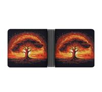 RTSEBVN Slim Credit Card Holder Personalized Leather Dusk Running Track Money Clip Gifts Wallet For Men Women, Burning Tree of Life, One Size, Modern