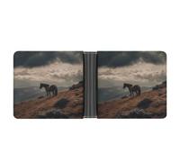 RTSEBVN Slim Credit Card Holder Personalized Leather Grazing Wild Horses Money Clip Gifts Wallet For Men Women, Horse Grazing on the Mountain, One Size, Modern