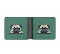 RTSEBVN Slim Credit Card Holder Personalized Leather Pug Green Polka Dot Money Clip Gifts Wallet For Men Women, Pug Green Polka Dot, One Size, Modern