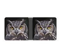 RTSEBVN Slim Credit Card Holder Personalized Leather Rose And Butterflies Money Clip Gifts Wallet For Men Women, Yellow eyed owl, One Size, Modern