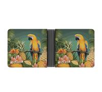 RTSEBVN Slim Credit Card Holder Personalized Leather Smiling Money Clip Gifts Wallet For Men Women, Summer Parrot Pineapple Bird, One Size, Modern