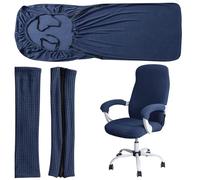 RTSFKFS Armrest Chair Covers, Water Repellent Jacquard Office Swivel Chair Slipcovers Removable Stretch Universal Computer Seat Protector Includ 1 Chair Cover & 2 Arm Covers(Navy,S)