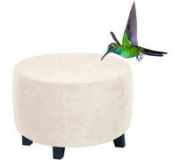 RTSFKFS Round Velvet Ottoman Cover, Stretch Luxury Foot Stool/Footrest Slipcover Pouffe Protector Hassock Covers with Elastic Bottom, Dustproof Removable Washable(Ivory,24"(60-64cm))