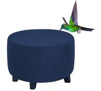 RTSFKFS Round Velvet Ottoman Slipcover, Stretch Luxury Velvet Footstool Slipcover, Stool Protector Covers with Elastic Bottom, Dustproof Removable Washable Footrest Pouffe Covers(Navy,26"(65-69cm))