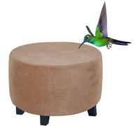 RTSFKFS Round Velvet Ottoman Slipcover, Stretch Luxury Velvet Footstool Slipcover, Stool Protector Covers with Elastic Bottom, Dustproof Removable Washable Footrest Pouffe Covers(Camel,20"(50-54cm))