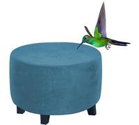 RTSFKFS Round Velvet Ottoman Slipcover, Stretch Luxury Velvet Footstool Slipcover, Stool Protector Covers with Elastic Bottom, Dustproof Removable Washable Footrest Pouffe Covers(Blue,24"(60-64cm))