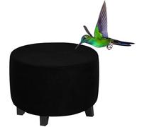 RTSFKFS Round Velvet Ottoman Slipcover, Stretch Luxury Velvet Footstool Slipcover, Stool Protector Covers with Elastic Bottom, Dustproof Removable Washable Footrest Pouffe Covers(Black,22"(55-59cm))