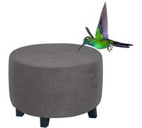 RTSFKFS Round Velvet Ottoman Slipcover, Stretch Luxury Velvet Footstool Slipcover, Stool Protector Covers with Elastic Bottom, Dustproof Removable Washable Footrest Pouffe Covers(Grey,32"(80-84cm))