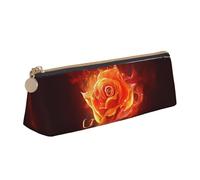 RTSTNMBD Leather Pencil Case with Zipper - Stylish Leathers Pen Holder Pen Case for Women Men - Leather Pencil Bag Flame rose Pen Pouch for Work, Office & Travel Pencil Pouch Aesthetic