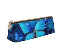 RTSTNMBD Leather Pencil Case with Zipper - Stylish Leathers Pen Holder Pen Case for Women Men - Leather Pencil Bag blue beautful butterfly Pen Pouch for Work, Office & Travel Pencil Pouch Aesthetic