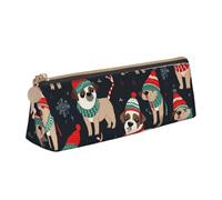 RTSTNMBD Leather Pencil Case with Zipper - Stylish Leathers Pen Holder Pen Case for Women Men - Leather Pencil Bag Merry Christmas Dog Pen Pouch for Work, Office & Travel Pencil Pouch Aesthetic