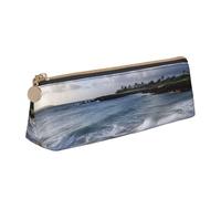 RTSTNMBD Leather Pencil Case with Zipper - Stylish Leathers Pen Holder Pen Case for Women Men - Leather Pencil Bag Puerto Rico - Beach Pen Pouch for Work, Office & Travel Pencil Pouch Aesthetic