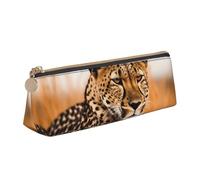RTSTNMBD Leather Pencil Case with Zipper - Stylish Leathers Pen Holder Pen Case for Women Men - Leather Pencil Bag Cheetah Waiting Pen Pouch for Work, Office & Travel Pencil Pouch Aesthetic