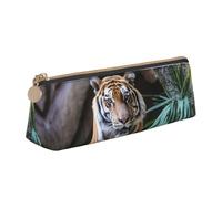 RTSTNMBD Leather Pencil Case with Zipper - Stylish Leathers Pen Holder Pen Case for Women Men - Leather Pencil Bag Tiger in the zoo Pen Pouch for Work, Office & Travel Pencil Pouch Aesthetic