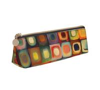 RTSTNMBD Leather Pencil Case with Zipper - Stylish Leathers Pen Holder Pen Case for Women Men - Leather Pencil Bag Abstract Art Squares Pen Pouch for Work, Office & Travel Pencil Pouch Aesthetic
