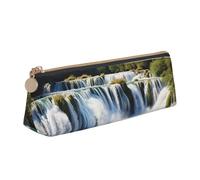 RTSTNMBD Leather Pencil Case with Zipper - Stylish Leathers Pen Holder Pen Case for Women Men - Leather Pencil Bag Waterfalls on Krka River Pen Pouch for Work, Office & Travel Pencil Pouch Aesthetic