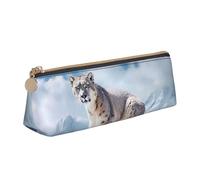 RTSTNMBD Leather Pencil Case with Zipper - Stylish Leathers Pen Holder Pen Case for Women Men - Leather Pencil Bag Snow Leopard Mountain Pen Pouch for Work, Office & Travel Pencil Pouch Aesthetic
