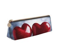 RTSTNMBD Leather Pencil Case with Zipper - Stylish Leathers Pen Holder Pen Case for Women Men - Leather Pencil Bag Two Red Hearts Pen Pouch for Work, Office & Travel Pencil Pouch Aesthetic