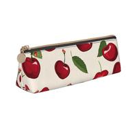 RTSTNMBD Leather Pencil Case with Zipper - Stylish Leathers Pen Holder Pen Case for Women Men - Leather Pencil Bag Red cherry pattern Pen Pouch for Work, Office & Travel Pencil Pouch Aesthetic