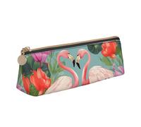 RTSTNMBD Leather Pencil Case with Zipper - Stylish Leathers Pen Holder Pen Case for Women Men - Leather Pencil Bag Flamingo Love Flowers Pen Pouch for Work, Office & Travel Pencil Pouch Aesthetic