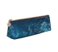 RTSTNMBD Leather Pencil Case with Zipper - Stylish Leathers Pen Holder Pen Case for Women Men - Leather Pencil Bag Sea seen from the top Pen Pouch for Work, Office & Travel Pencil Pouch Aesthetic