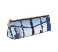 RTSTNMBD Leather Pencil Case with Zipper - Stylish Leathers Pen Holder Pen Case for Women Men - Leather Pencil Bag Skyscraper Buildings Pen Pouch for Work, Office & Travel Pencil Pouch Aesthetic