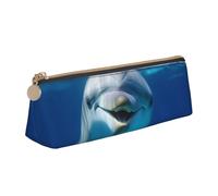 RTSTNMBD Leather Pencil Case with Zipper - Stylish Leathers Pen Holder Pen Case for Women Men - Leather Pencil Bag Dolphin With Smile Pen Pouch for Work, Office & Travel Pencil Pouch Aesthetic